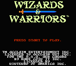 Wizards & Warriors title screenshot